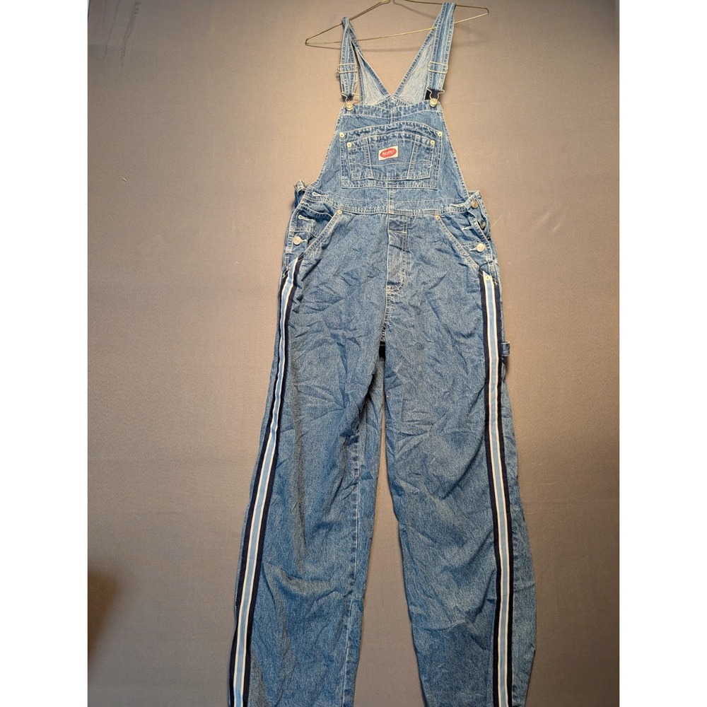 Vintage Revolt Overalls Womens Medium Blue Denim Straight Leg Side Stripe 90s